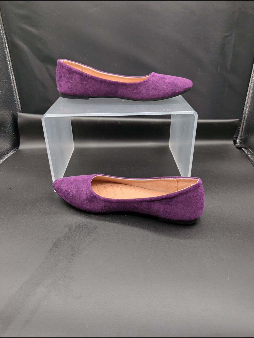 Women's Purple Suede Pointed Toe Ballet Flats - Picture 2 of 5